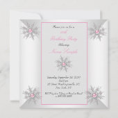 Foto: Pink Snowflakes Winter Wonderland Party Kaart (Achterkant)