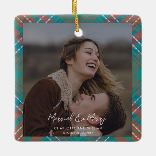 Foto Plaid Pas getrouwd Foto Wilson Tartan Christm Keramisch Ornament (Voorkant)