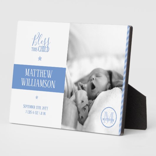 Foto Plaque met Baby Birth Stats & Monogram Fotoplaat (Zijkant)