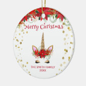Foto Poinsettia Eenhoorn met Rode Kerstmis Keramisch Ornament (Links)