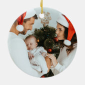 Foto Poinsettia Eenhoorn met Rode Kerstmis Keramisch Ornament (Achterkant)