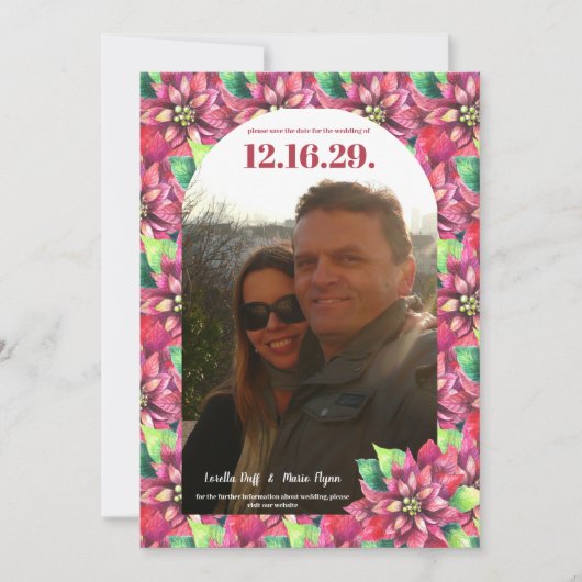 Foto Poinsettia Kerstbruiloft Bewaar de datum Save The Date (Voorkant)