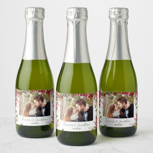 Foto Poinsettia Kerstgroen Mousserende Wijn Sparkling Wijnetiket (Flessen)