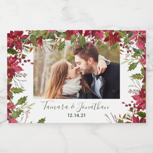 Foto Poinsettia Kerstgroen Mousserende Wijn Sparkling Wijnetiket (Enkel label)