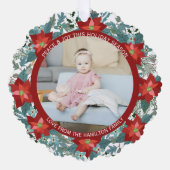 Foto Poinsettia krans gepersonaliseerde kerst Ornament Kaart (Voorkant)