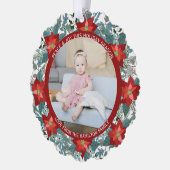 Foto Poinsettia krans gepersonaliseerde kerst Ornament Kaart (Links)