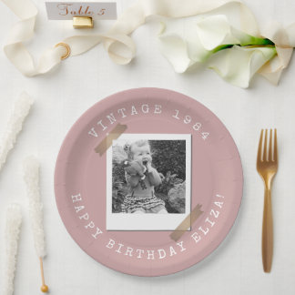 Foto Polaroid Vintage Verjaardag Stof Roze Papieren Bordje