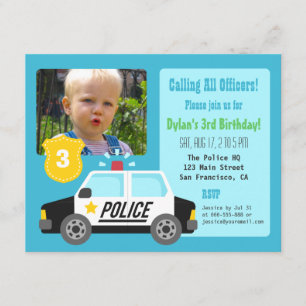 Foto Politieauto Kinderverjaardagsfeest Uitnodigin Kaart