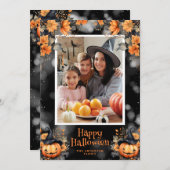 Foto Pompoen Bloemen Happy Halloween Kaart (Voorkant / Achterkant)