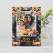 Foto Pompoen Bloemen Happy Halloween Kaart (Staand voorkant)