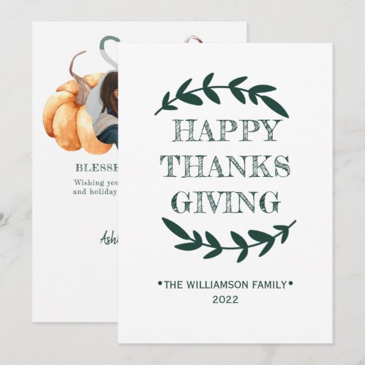 Foto Pompoen Fijne Thanksgiving Vakantie Feestdagenkaart (Voorkant / Achterkant)