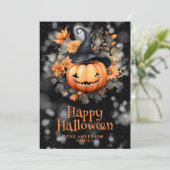 Foto Pompoen Zwart Pet Happy Halloween Kaart (Staand voorkant)