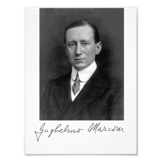 Foto: Portret and Signature of Guglielmo Marconi Foto Afdruk (Voorkant)