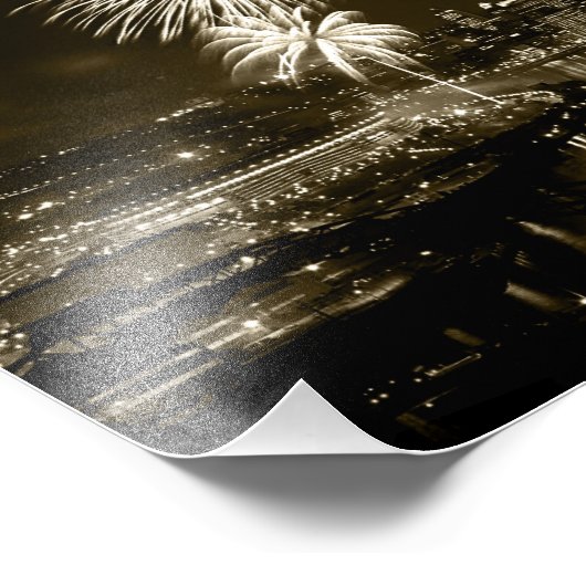 Foto Premium-Pittsburgh Night w/Fireworks-Sepia Foto Afdruk (Hoek)