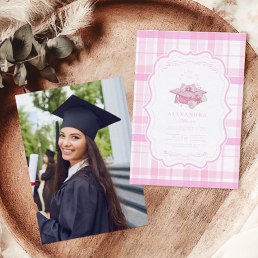 Foto Preppy Coquette Pink Bow Afstuderen Kaart