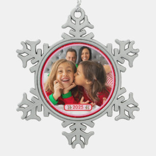 Foto Pret met Stampende Rendieren Tin Sneeuwvlok Ornament