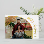 Foto Prettig Kerst Script Gold Folie Feestdagenkaart (Staand Voorkant)