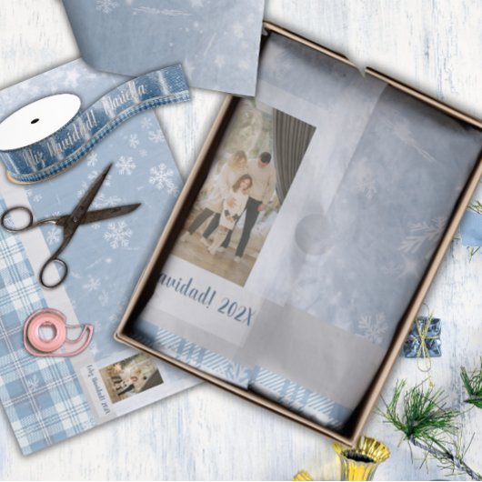 Foto Prettig Kerstfeest Elegant Blauw  Tissuepapier