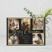 Foto Prettig Kerstmis Gouden Script Wenskaart Feestdagenkaart (Staand voorkant)