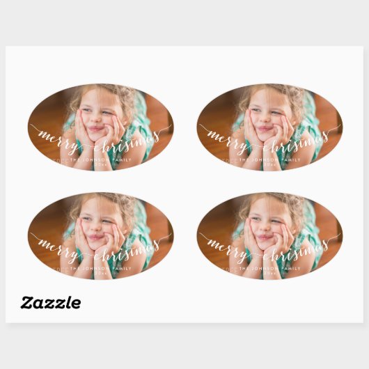 Foto Prettig Kerstmis Ovale Stickers (Vel)