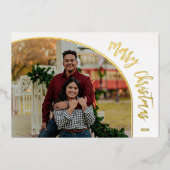 Foto Prettig Kerstmis Script Goud Folie Feestdagenkaart (Voorkant)