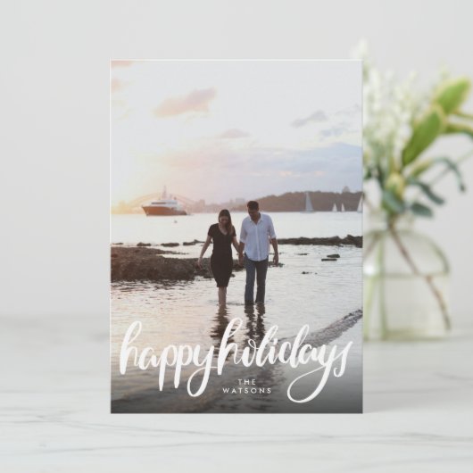 foto prettige feestdagen witte kalligrafie feestdagenkaart (Staand voorkant)