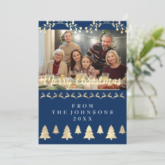 Foto prettige kerstdagen nieuwjaars marineluid feestdagenkaart (Staand voorkant)