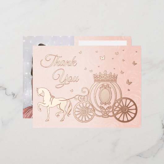 Foto Princess Carriage Roos Gold Foil Hartelijk da Folie Uitnodiging Briefkaart (Voorkant / Achterkant)