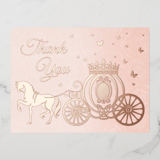 Foto Princess Carriage Roos Gold Foil Hartelijk da Folie Uitnodiging Briefkaart (Voorkant)