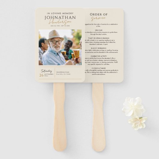 Foto programma rouwplechtigheid handwaaier (Voorkant en achterkant)