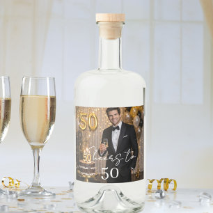 Foto proost verjaardagsfeest likeurfles etiket