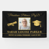 Foto PsyD Afstuderen 2025 Quote Zwart en Goud Spandoek (Horizontaal)