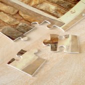Foto puzzel van wagenwiel met cadeaudoos (Zijkant)