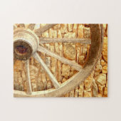 Foto puzzel van wagenwiel met cadeaudoos (Horizontaal)