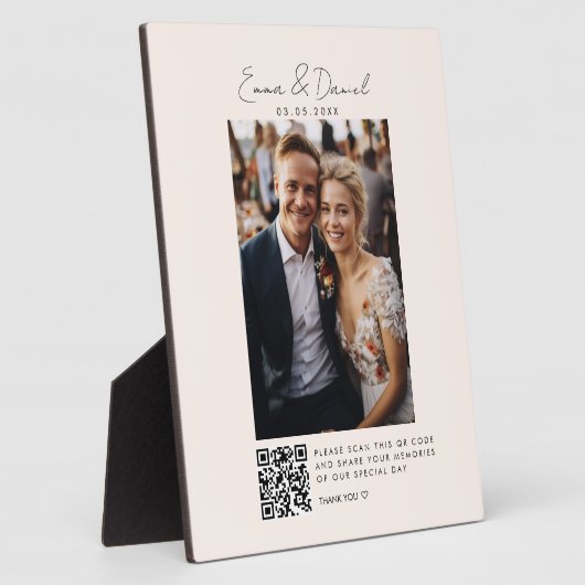 Foto QR Code Beige Wedding Fotoplaat (Zijkant)