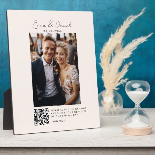 Foto QR Code Beige Wedding Fotoplaat (Zijkant)