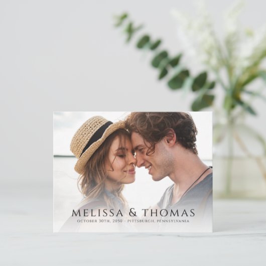 Foto QR Code Bewaar de datum Classic Elegant Aankondigingskaart (Staand voorkant)