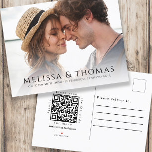 Foto QR Code Bewaar de datum Classic Elegant Aankondigingskaart