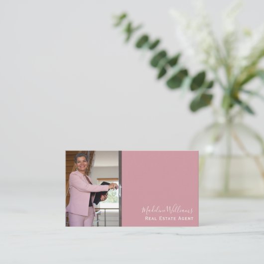 Foto QR Code Blush Pink Real Estate Agent  Visitekaartje (Staand voorkant)