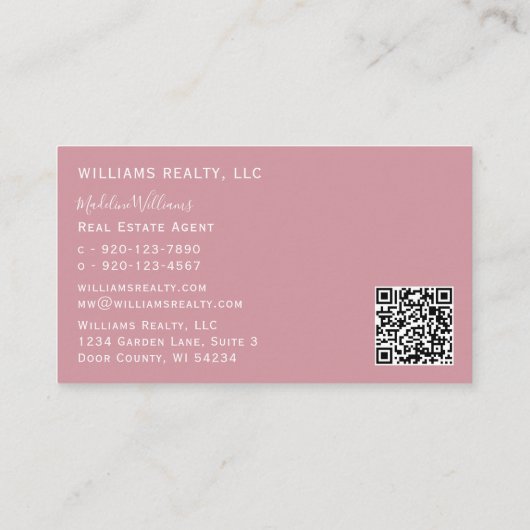 Foto QR Code Blush Pink Real Estate Agent  Visitekaartje (Achterkant)