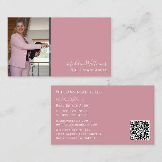 Foto QR Code Blush Pink Real Estate Agent  Visitekaartje (Voorkant / Achterkant)
