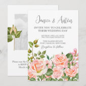 Foto QR Code Blush Roze Botanische Huwelijk Kaart (Voorkant / Achterkant)
