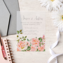 Foto QR Code Blush Roze Botanische Huwelijk Vellum Uitnodigingen