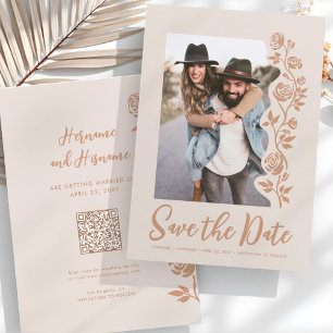 Foto QR Code Boho Aardse Hand getrokken Rozen Webs Save The Date