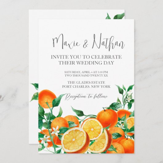 Foto QR Code Boho Sinaasappel Blossom Wedding Kaart (Voorkant / Achterkant)