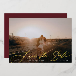 Foto QR Code Bourgogne & Gouden Herfst Kalligrafie Folie Uitnodiging