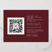 Foto QR Code Bourgogne & Gouden Herfst Kalligrafie Folie Uitnodiging (Achterkant)