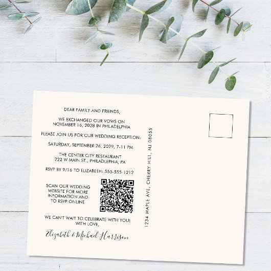 Foto QR-code bruiloftsfeest Happily Ever After Aankondigingskaart