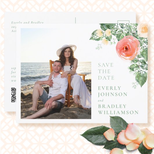 Foto QR Code Budget Floral Save the Date Briefkaar Briefkaart