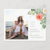 Foto QR Code Budget Floral Save the Date Briefkaar Briefkaart (Voorkant)